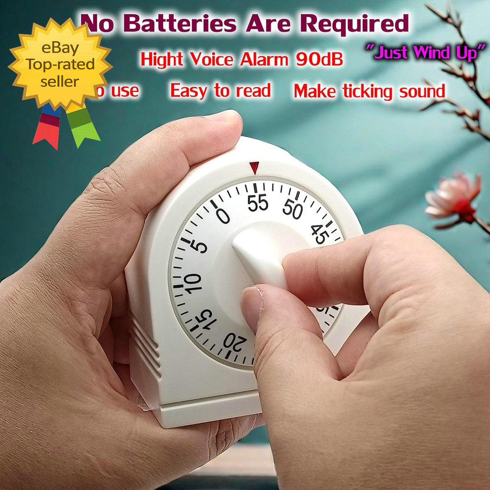 60 Minute Wind up Timer Visual Mechanical Timer with Loud Alarm Manual Countdow