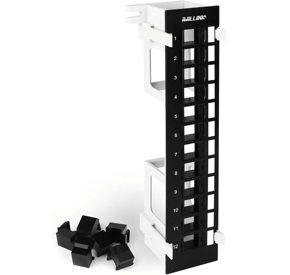 Blank 12-Port Keystone Patch Panel with 89D Wall Mount Bracket, Versatile Vertic