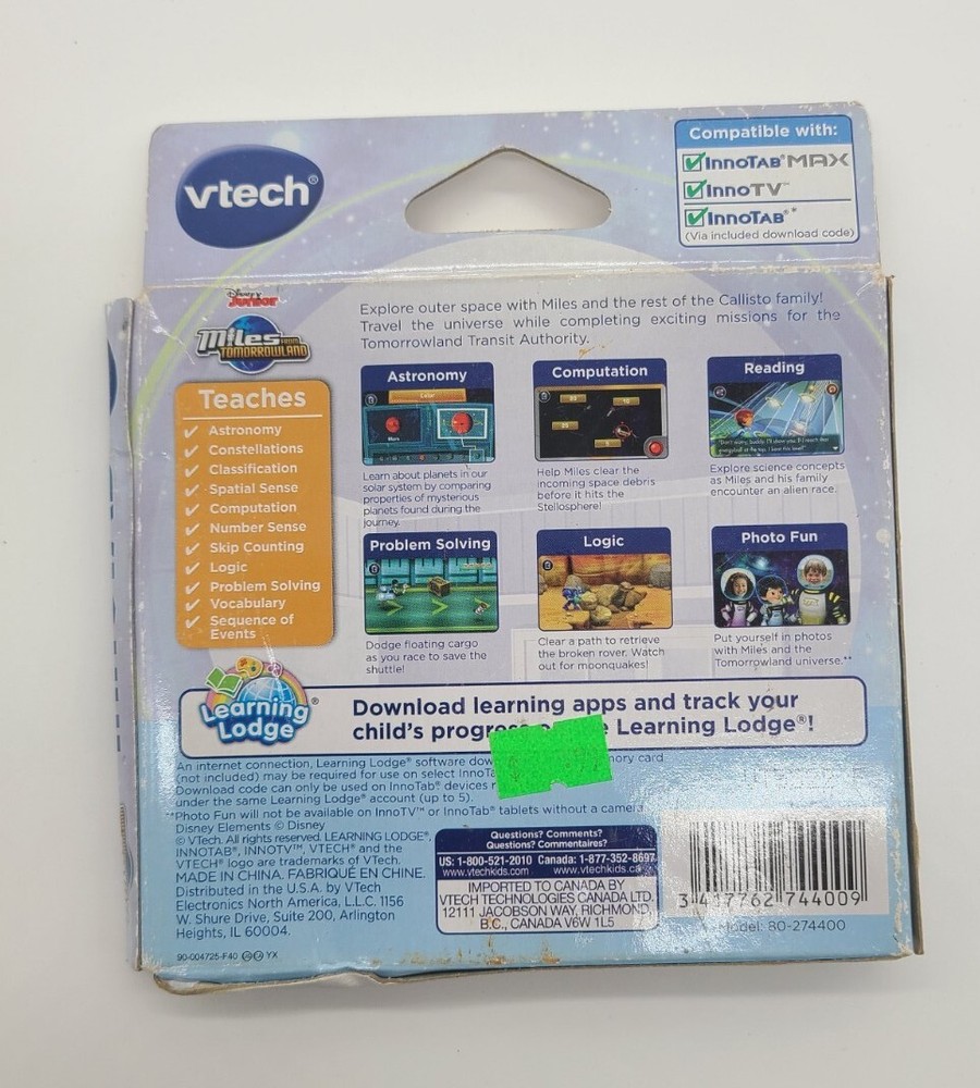 Vtech InnoTab Learning Software Miles From Tomorrowland Science Pre-K/1st Age4-7