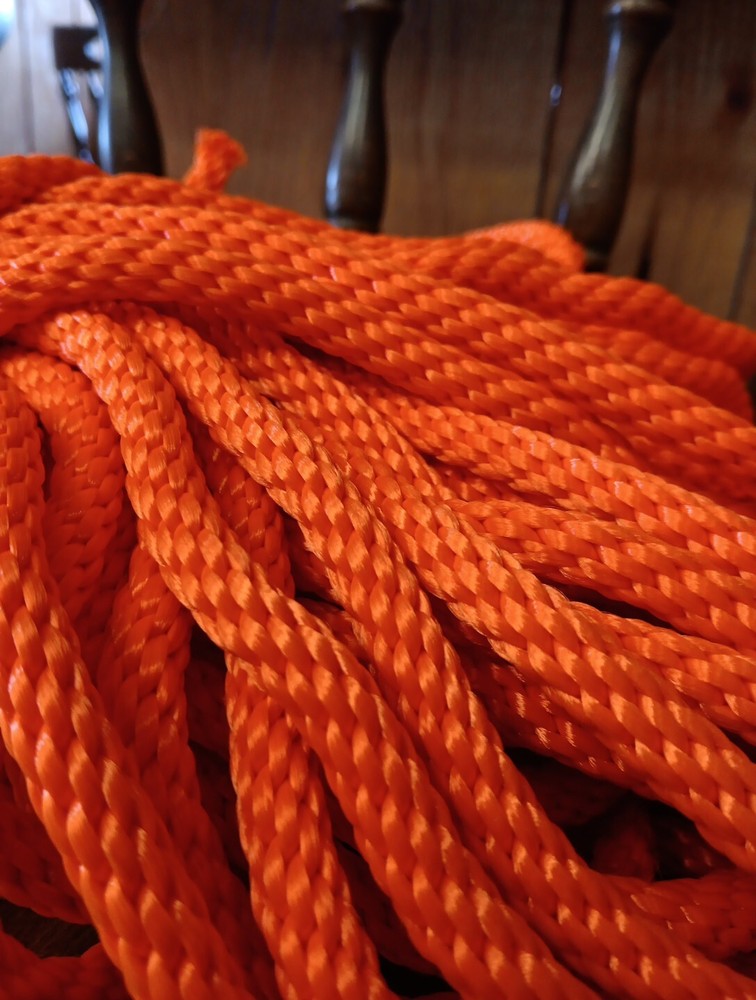 3/8” x 205 ft. Solid Braid Polyester Rope. Made in USA. Orange