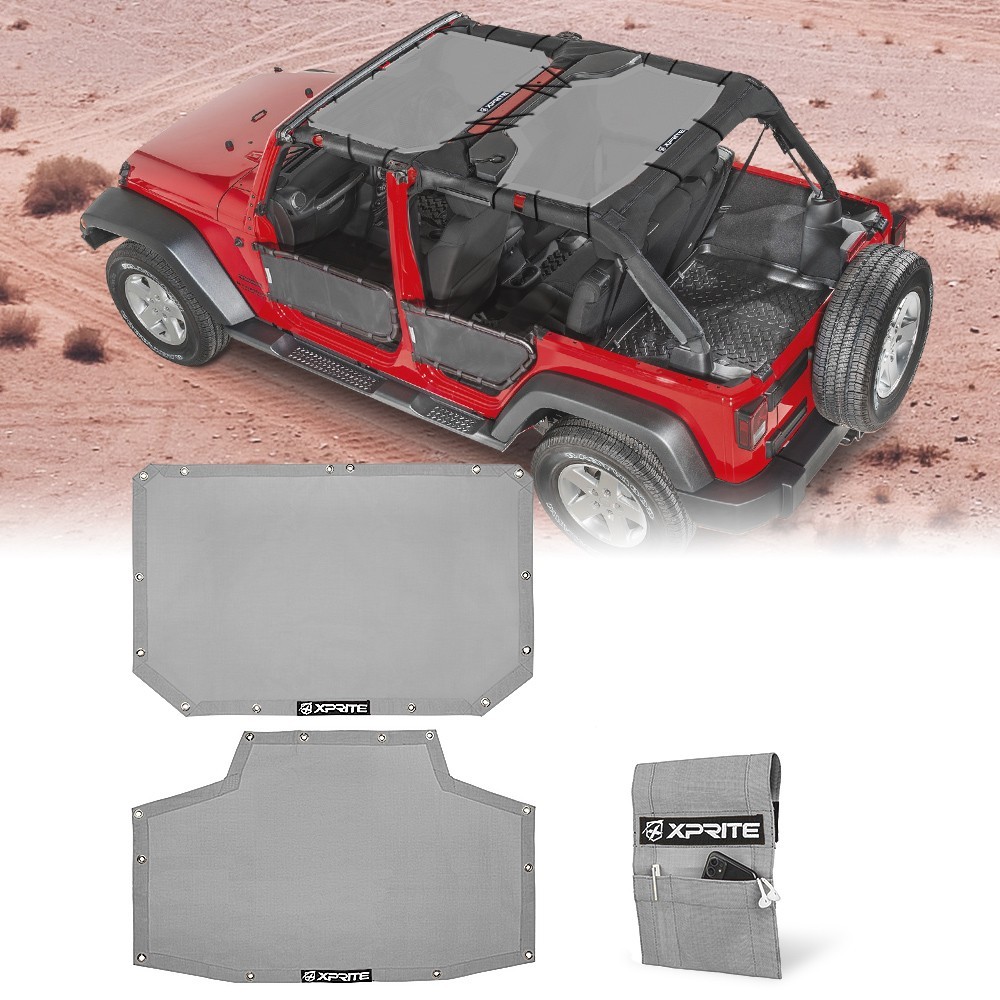 Sunshade Mesh Shade Top Cover Anti-UV for 07-18 Jeep Wrangler JKU w/ Storag Bag
