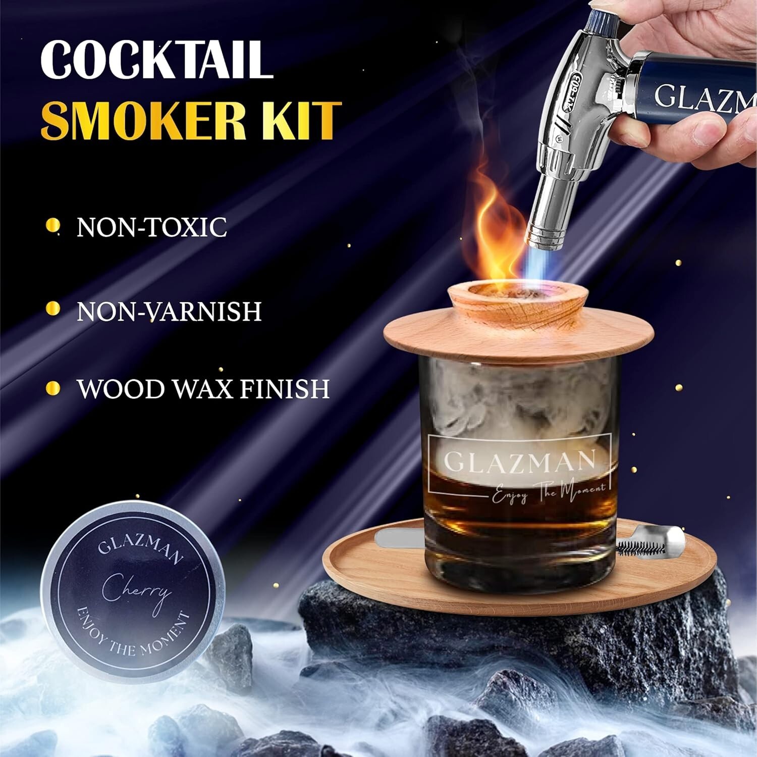 Cocktail Smoker Kit with Torch and 4 Flavors of Wood Chips- Luxury Whiskey Gifts