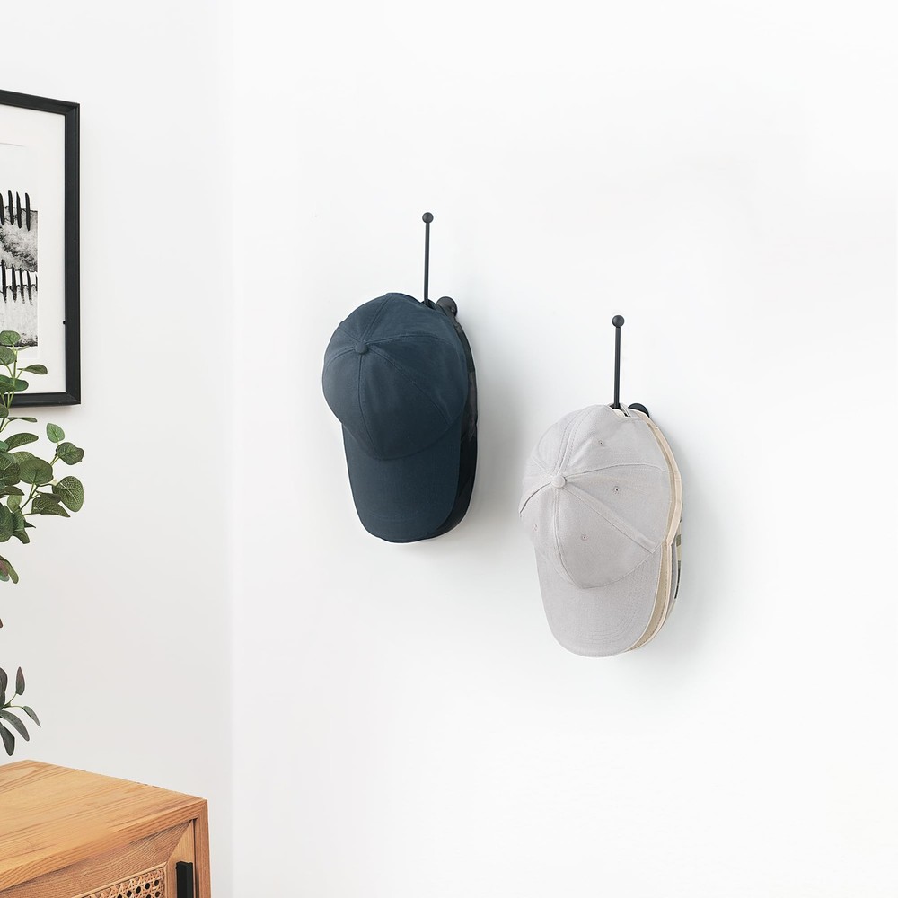 Dahey Hat Organizer for Baseball Caps, 2 Pcs Rack Wall Mount Small, Black