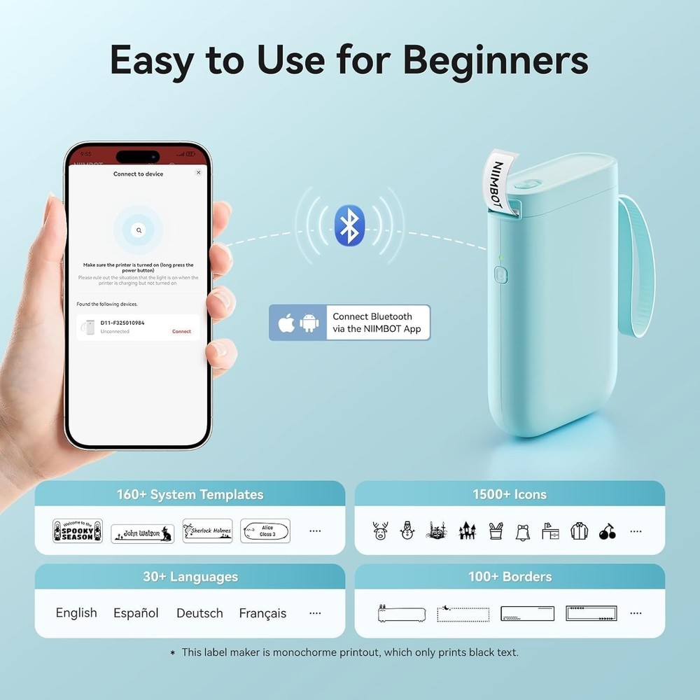 DEEPIN D11 Label Maker Machine Portable Bluetooth Label Maker with Tape, Ther...