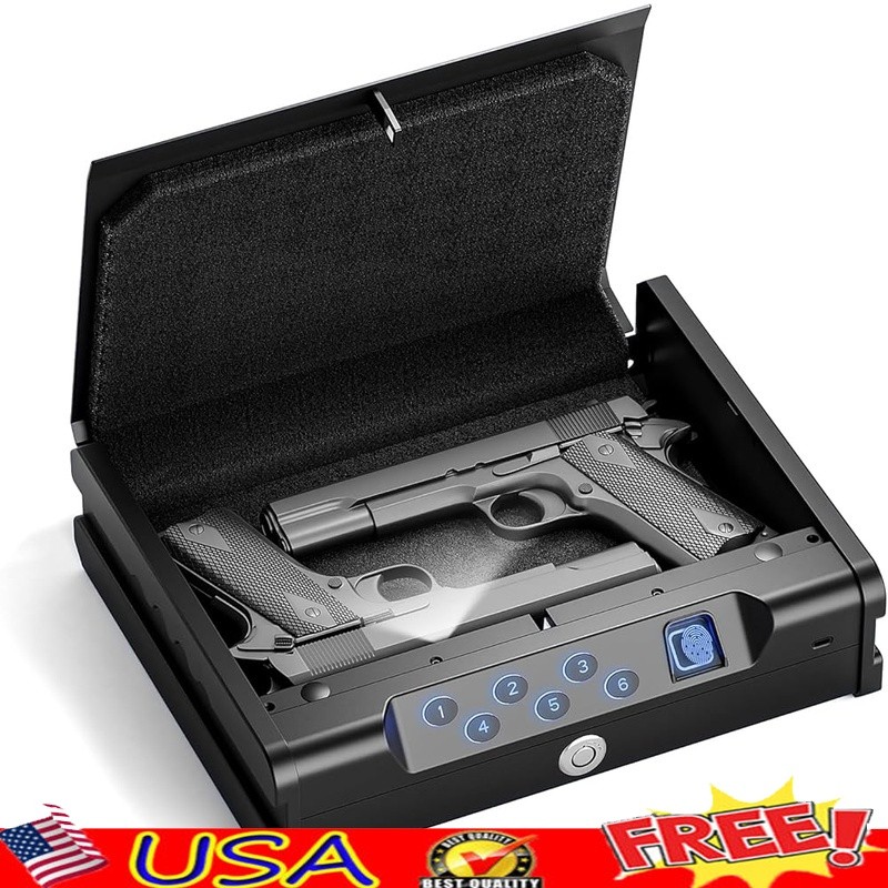 Biometric Handgun Safe Digital Keypad Steel Compact Storage Quick Access Lock US