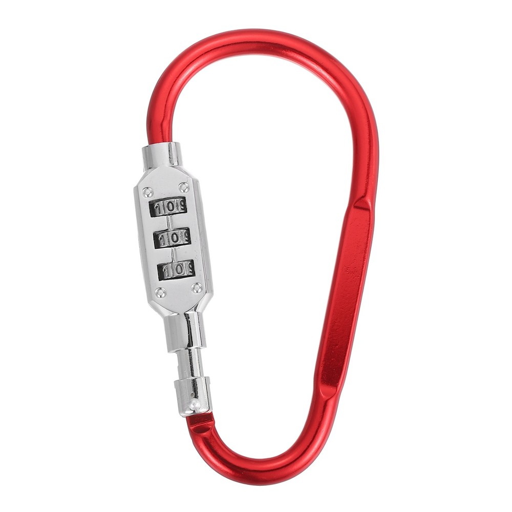 4.8" x 2.4" D-Shaped 3-Digit Code Combination Lock D-Ring Clip Locking, Red
