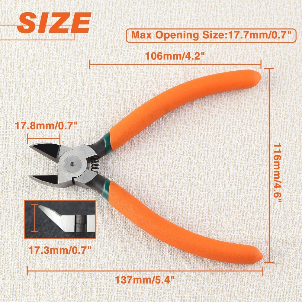 Diagonal Pliers for Flush Cut Plastics, 45 Angled Wire Cutters for Crafting, ...