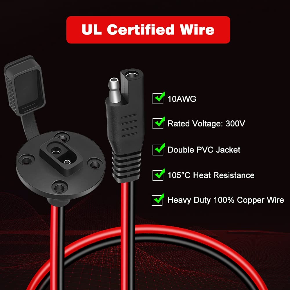 2 Pack SAE Connector Power Socket Sidewall Port, 10AWG Weatherproof Quick Con...