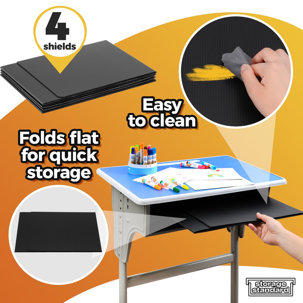 4-Pack Black Desk Dividers for Students, Plastic Study Carrel, Classroom Folder
