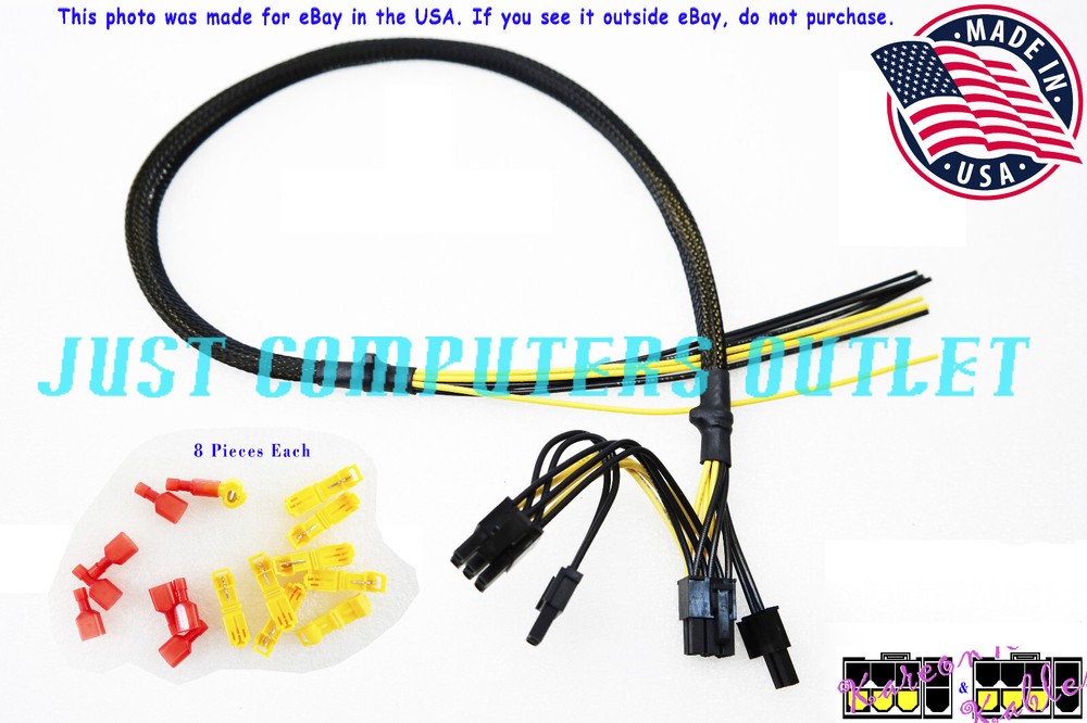 🔥 (30+4)" Mac Pro Pixlas Mod Dual 6+2 PCI-E GPU Power Cable w/Quick Crimp Conn.
