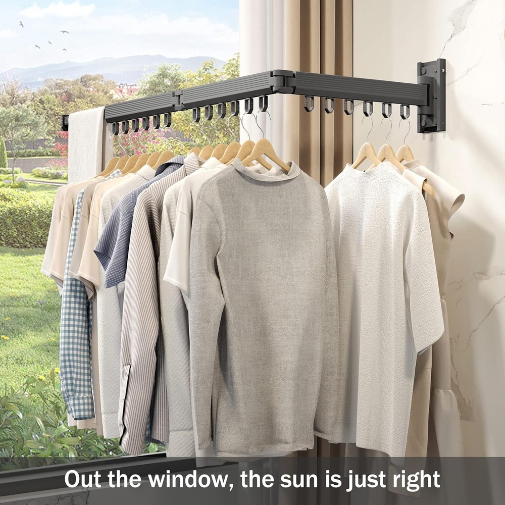 Wall Mounted Drying Rack - Foldable Retractable Laundry Hanger