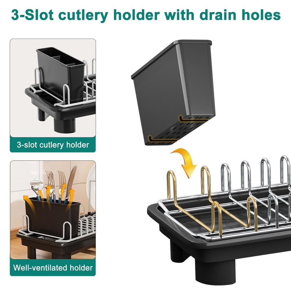 Compact Dish Drying Rack,Small Dish Rack for Kitchen Counter, Dish Drainer wi...
