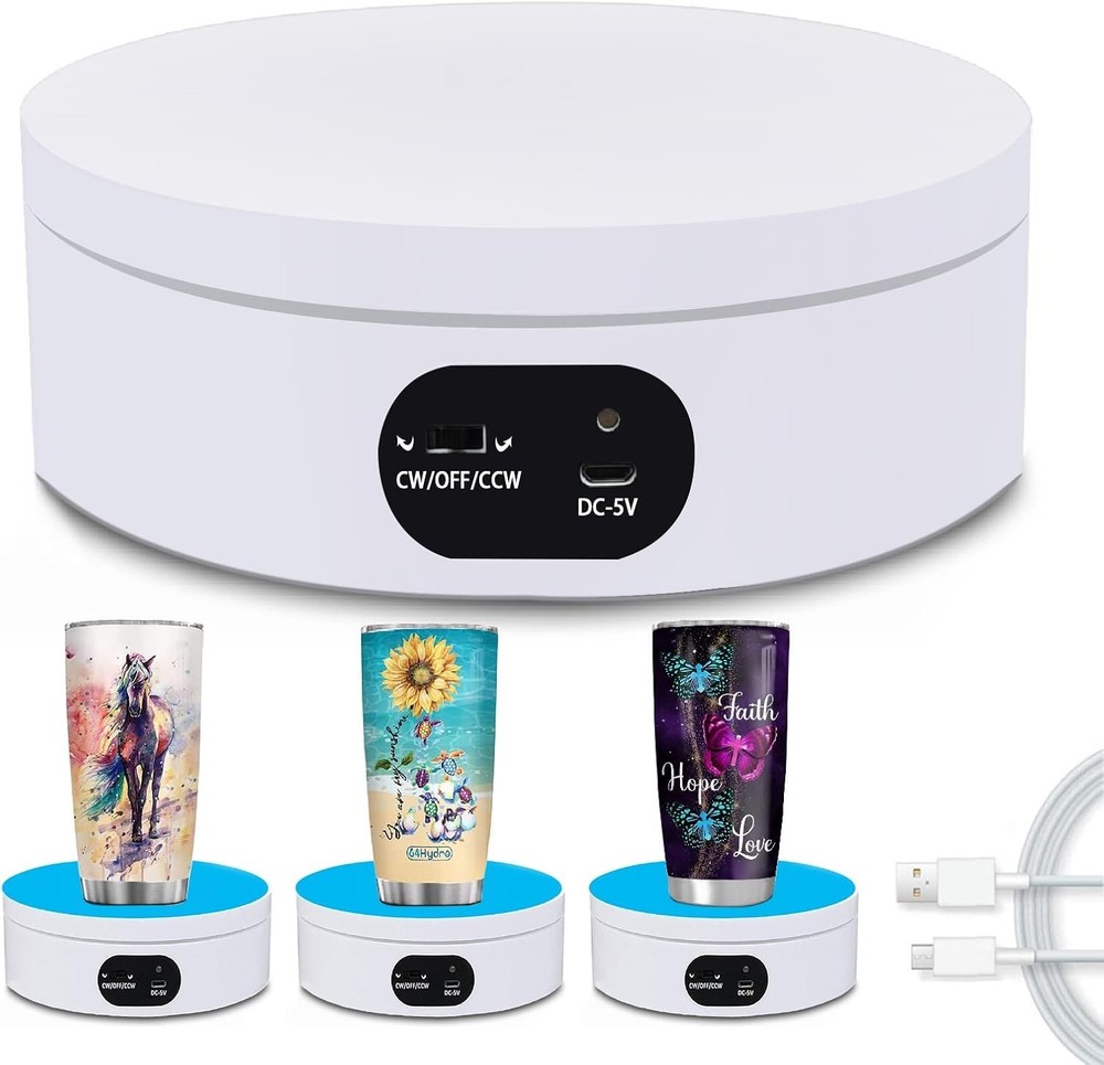 USB & Battery Powered Rotating Display Stand - 4.72" Adjustable Speed Turntable