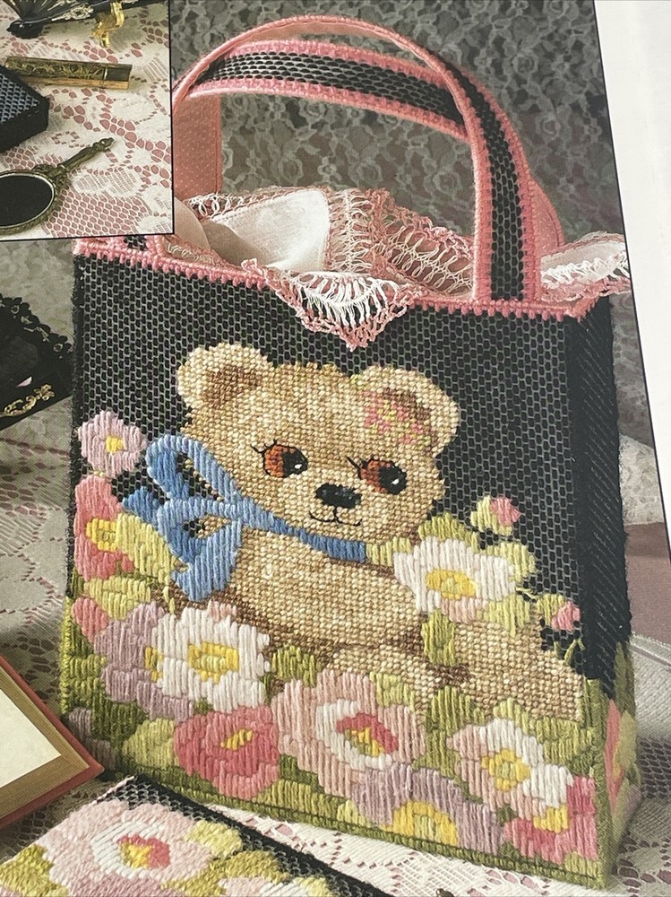 Teddy Bear Set Tote Bookmark Tissue Box Annie's Plastic Canvas Pattern