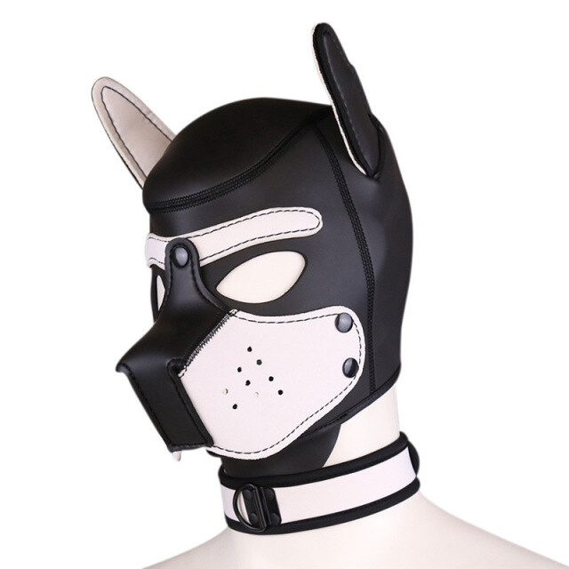 Neoprene Puppy Hood Role Play Dog Mask Puppy Cosplay Full Head with Neck Cover