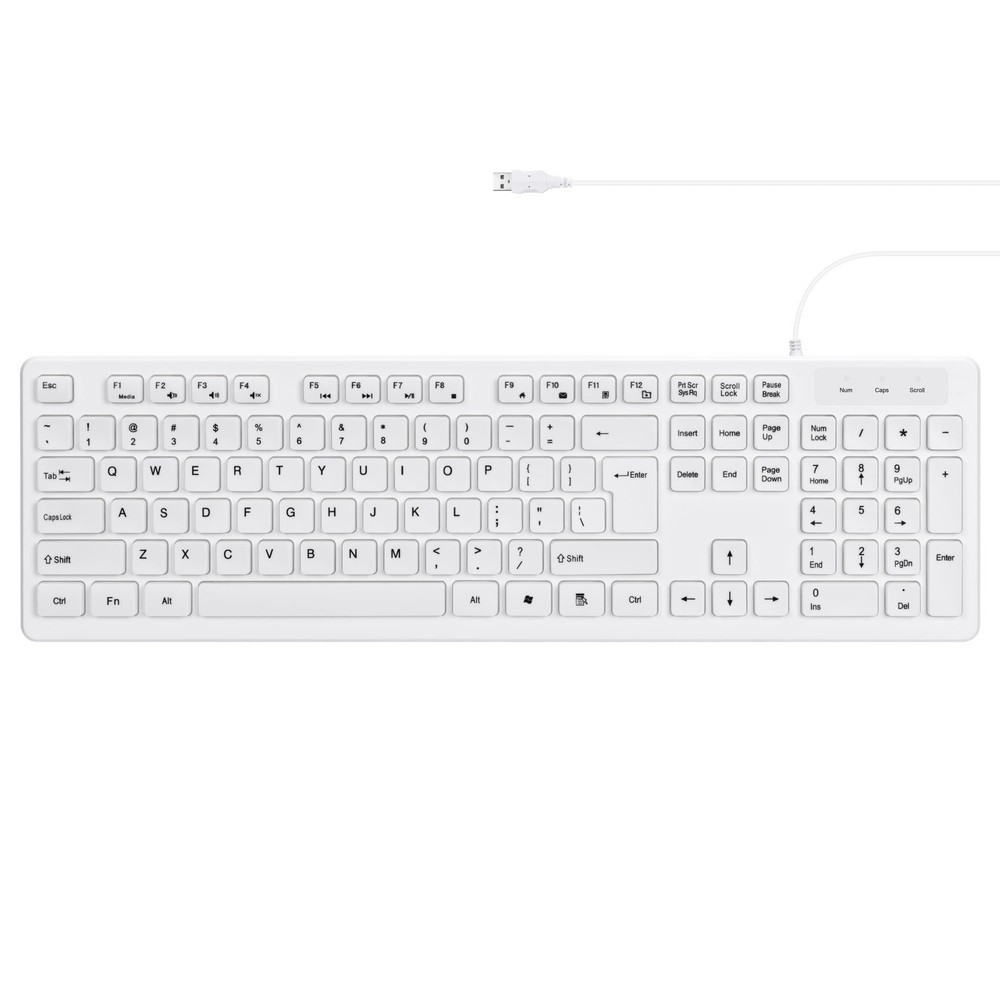 MCSaite Wired White USB 104 Keys Computer Keyboard Stands Waterproof US Layout