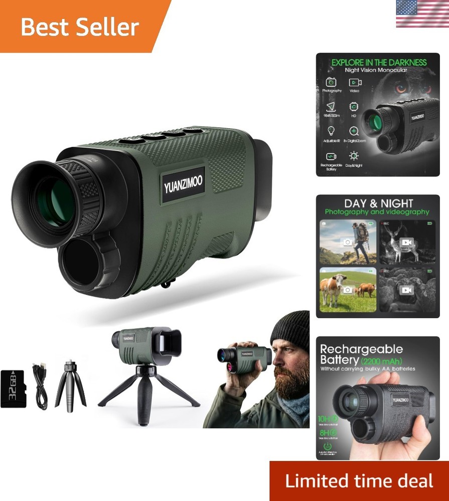 Rechargeable Night Vision Monocular & Tripod: Explore in 100% Darkness with Ease