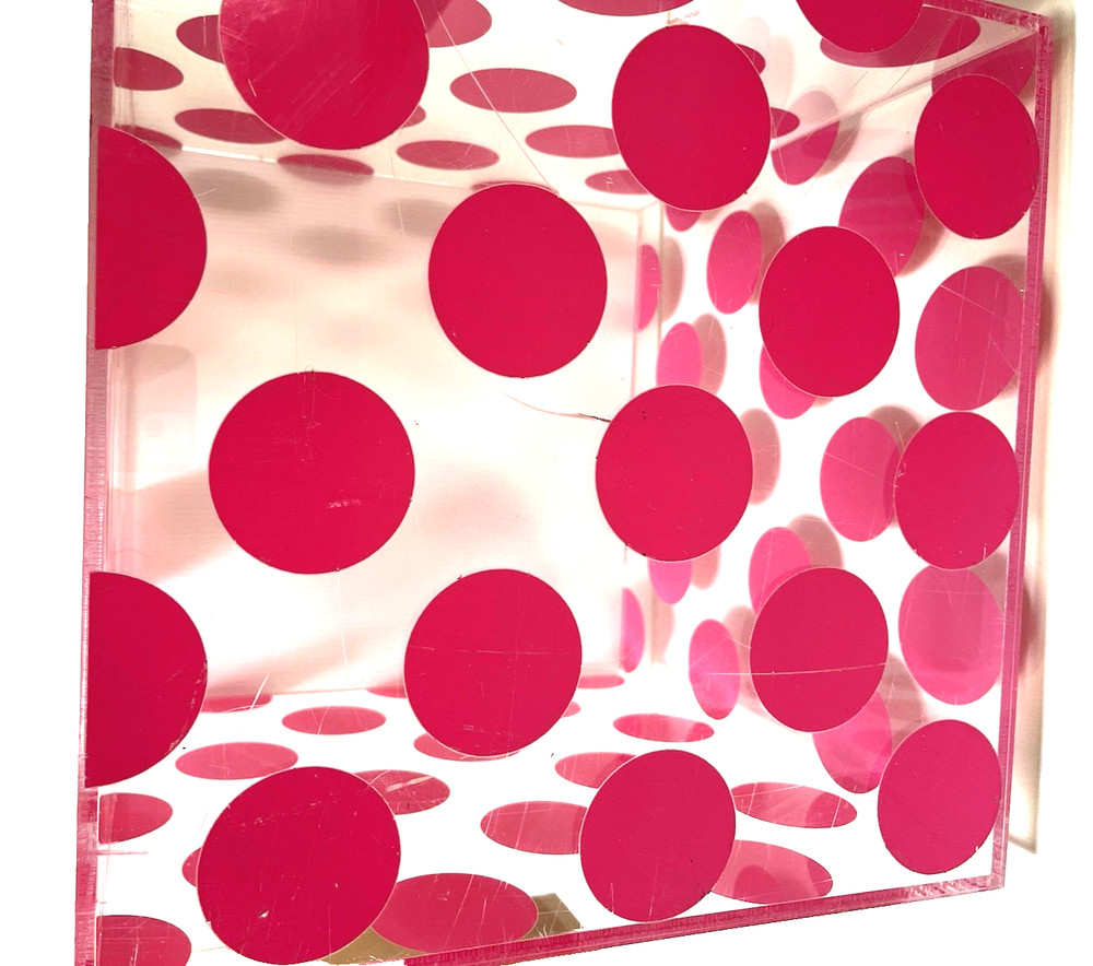 Clear Lucite Pink Dot VS Display Cube 14 x 14 x 14
