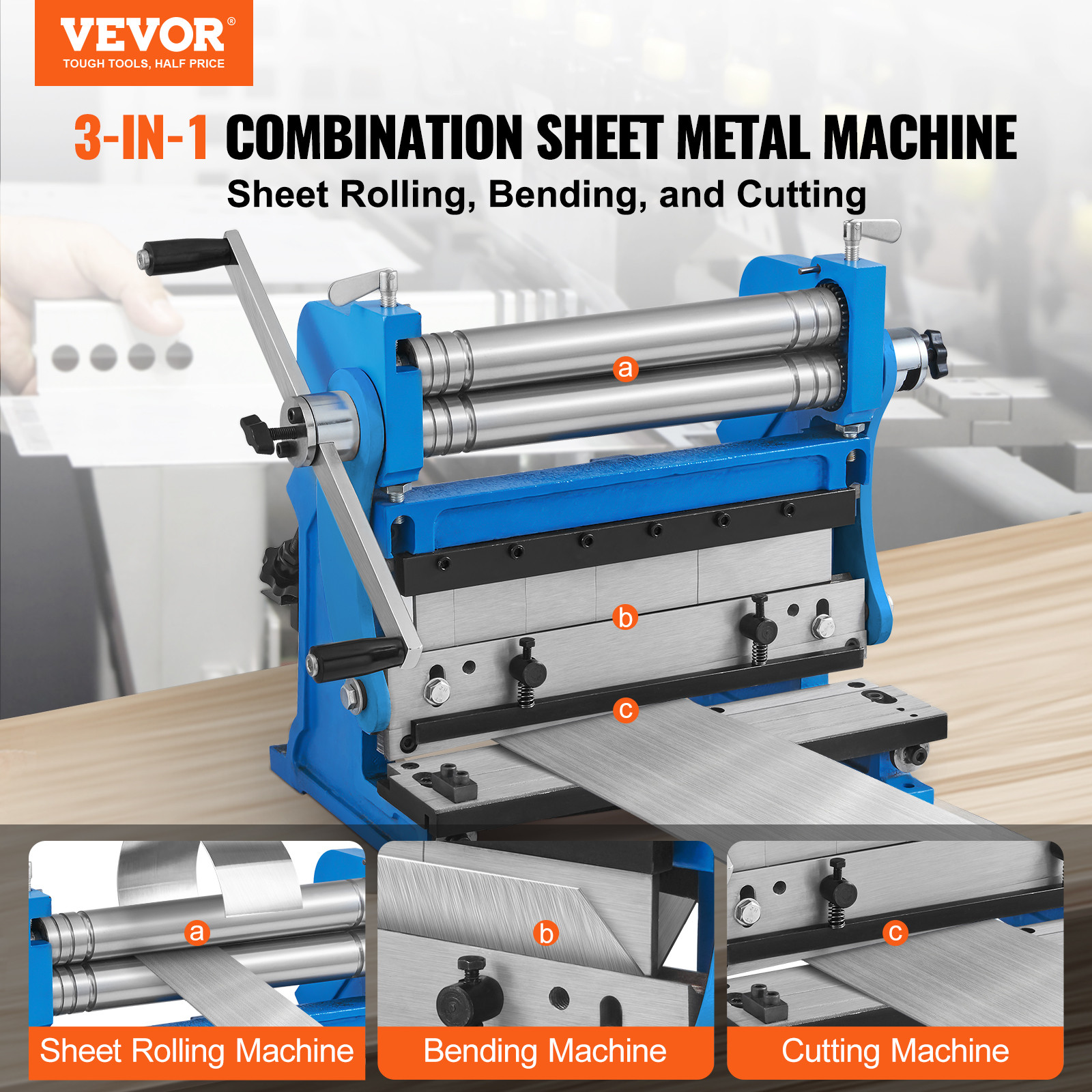 VEVOR 12-In Sheet Metal Shear 3-In-1 Combination Shear Brake Roll Machine 20 GA