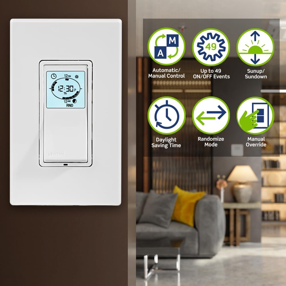 Leviton Decora Programmable and Astronomical Timer Switch for Lights and Moto...