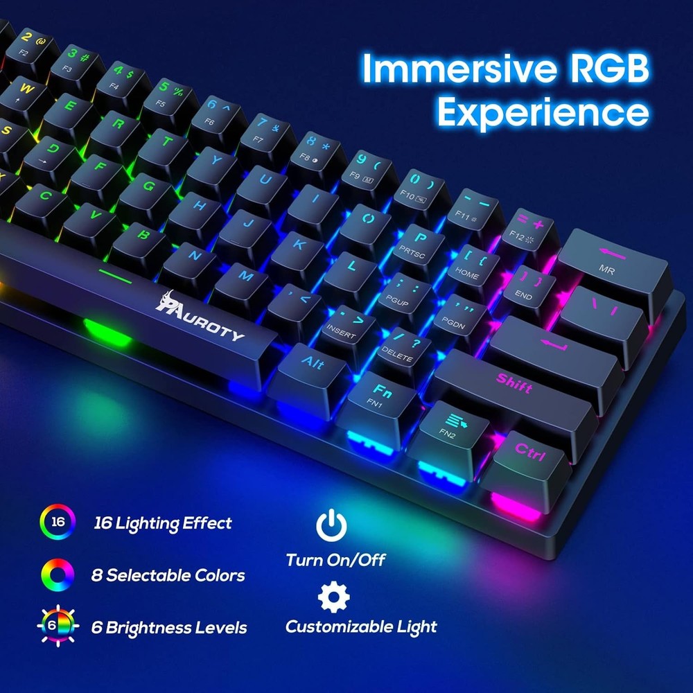 Pauroty 60% Wireless Mechanical Keyboard, Triple Mode Black