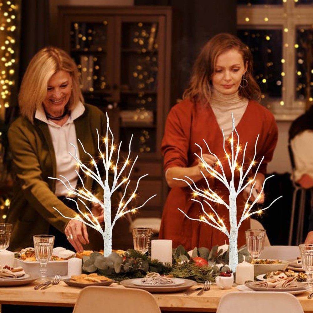 Easter Decorations, 2FT Birch Tree with Lights, Warm White Light up Tree Lamp...