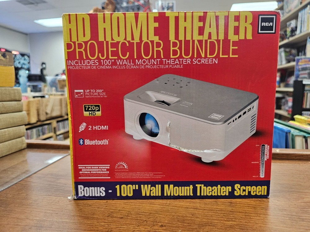 RCA 1080P Streaming Ready 100" Screen Bluetooth 5.1 HDMI Remote - Home Projector
