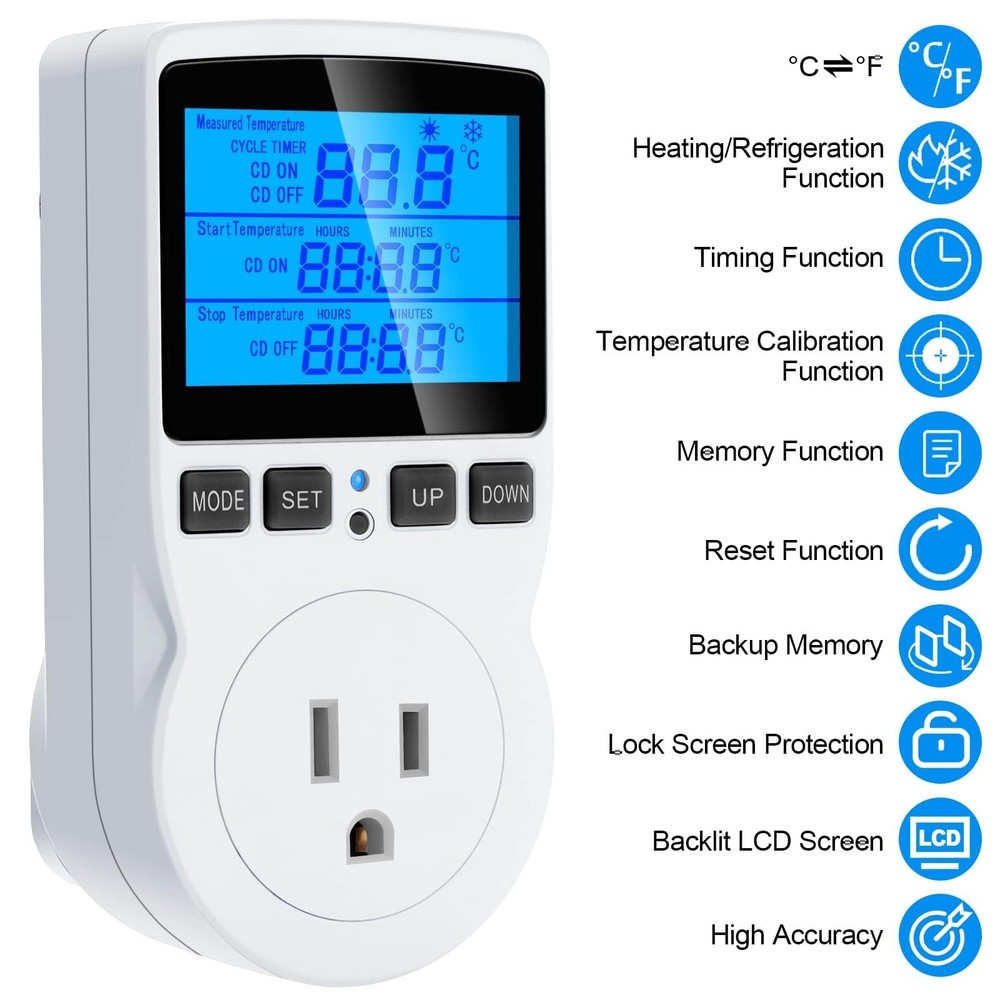 Digital Temperature Controller Thermostat Timer - Reptile Thermostat Controll...