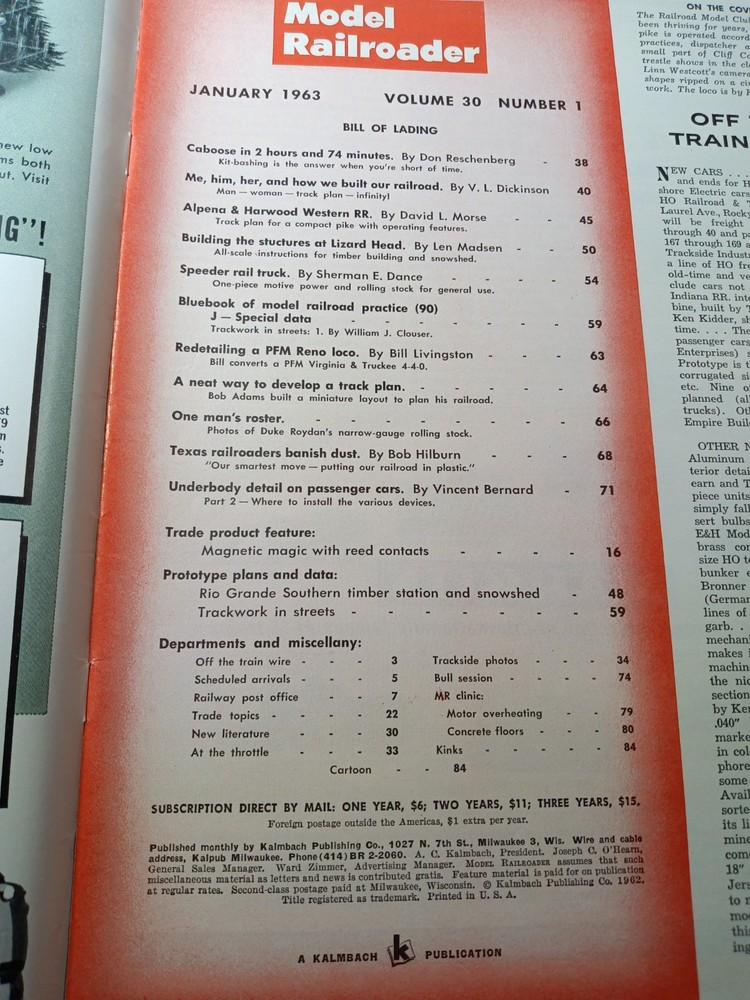 Model Railroader Magazine (January, 1963)