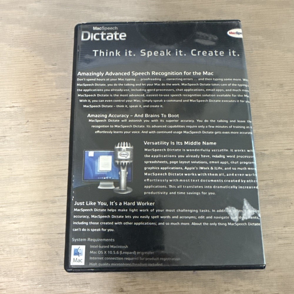 MacSpeech Dictate (Mac)-Dragon-Apple/Intel processor speech dictation OSX 10.5.6