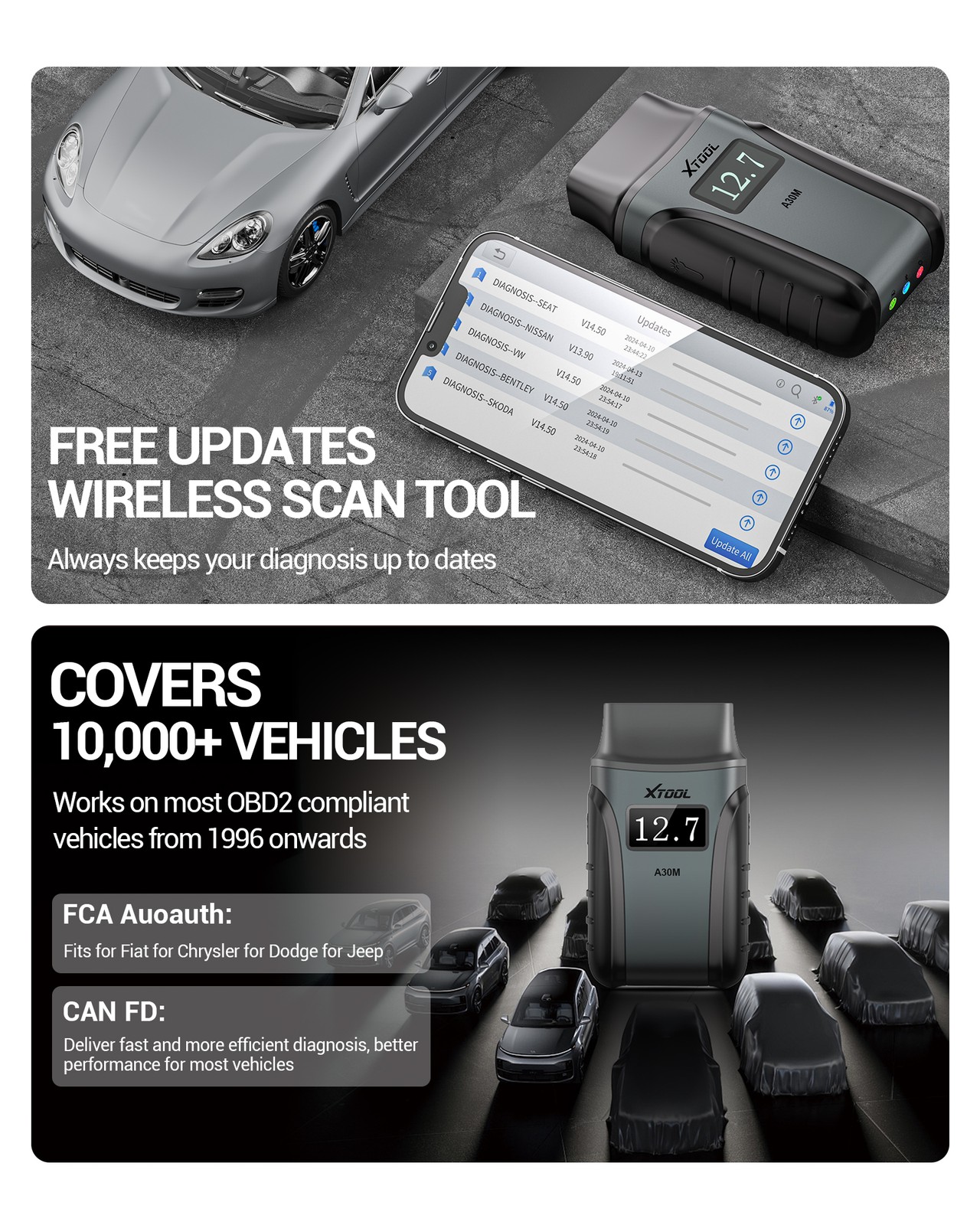 XTOOL A30M V2.0 Kit Bluetooth Full System Diagnostic Tool Bidirectional Scanner