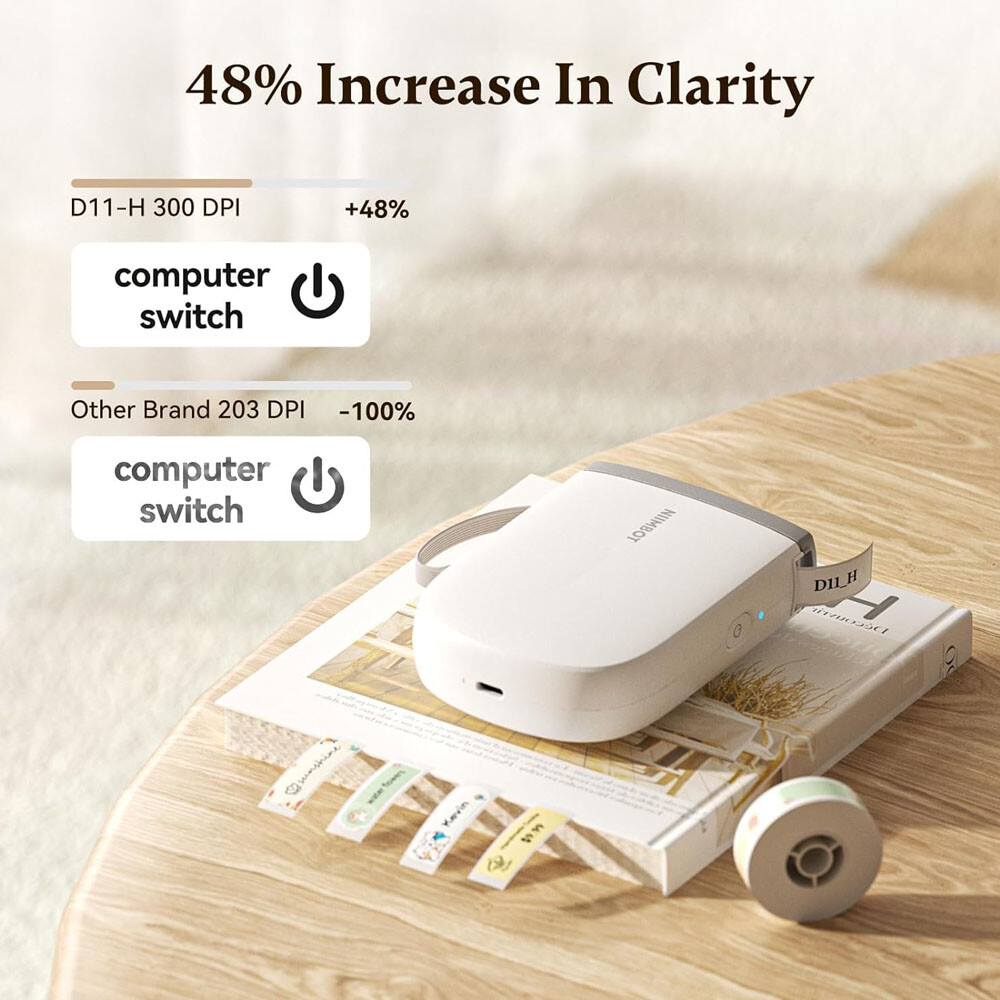 NIIMBOT D11 Bluetooth Label Maker with Tape 300DPI Portable Thermal Printer