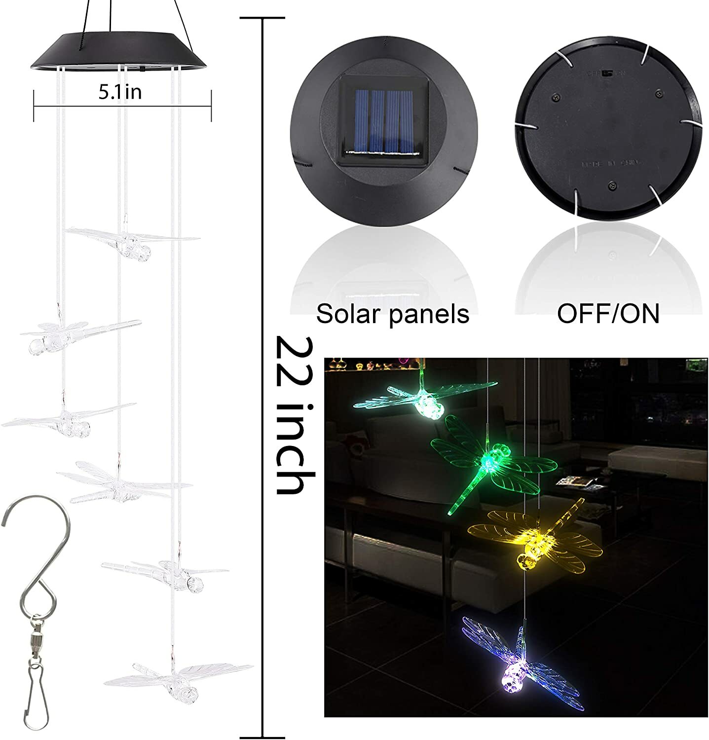 Solar Wind Chimes Lights LED Garden Outdoor Color Changing Hanging Waterproof US