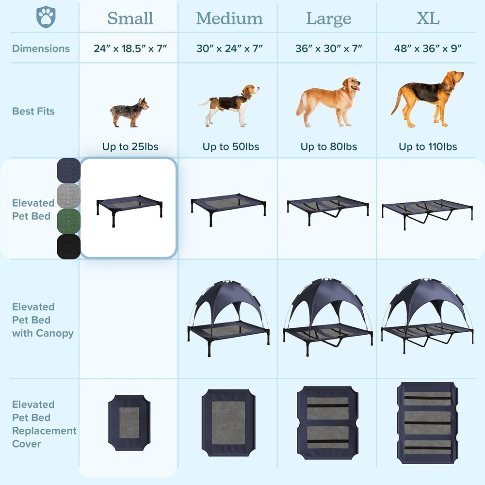 Portable Elevated Small Rubber Mesh Pet Bed w/ Non-Slip Feet