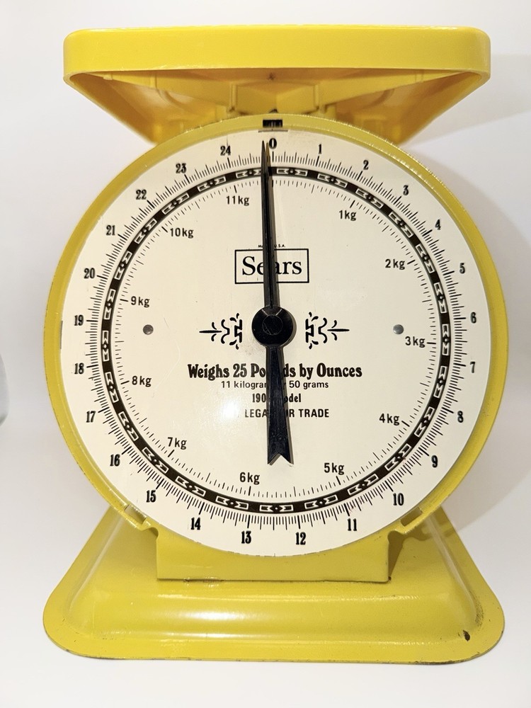 Vintage Sears Kitchen Scale Model 1906 Yellow 25lb Capacity Working Retro