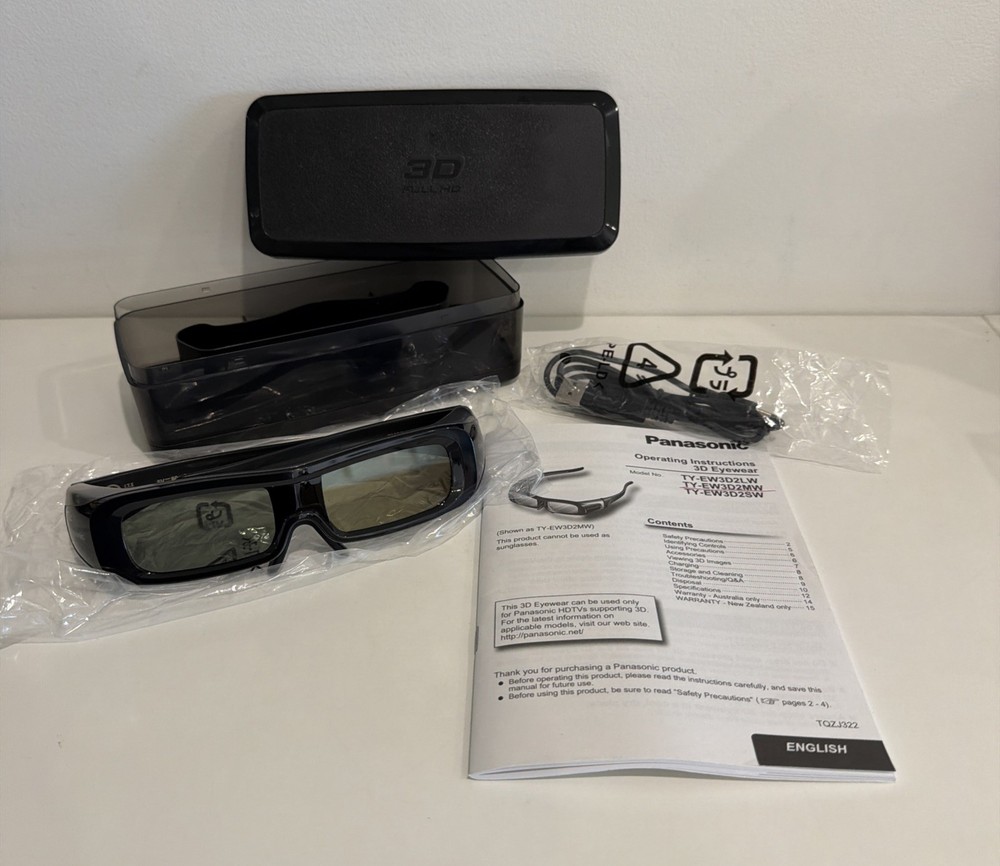 Panasonic TY-EW3D2M Active 3D Glasses w USB Cable + Instruction Manual