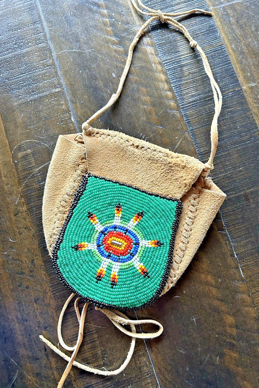 antique NATIVE AMERICAN BEADED MEDICINE BAG