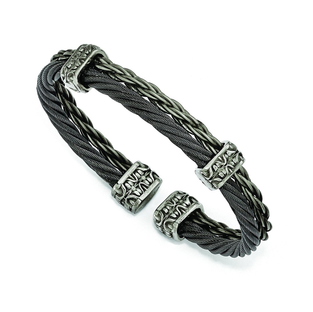 Solid Titanium Men's Black Memory Cable and Black Titanium Men's Cuff Bangle ...