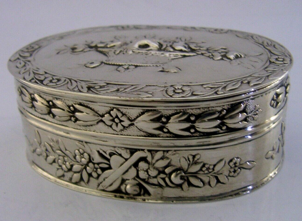 PRETTY 66g GERMAN HANAU SOLID SILVER TABLE BOX c1910 ANTIQUE FLOWER BASKET