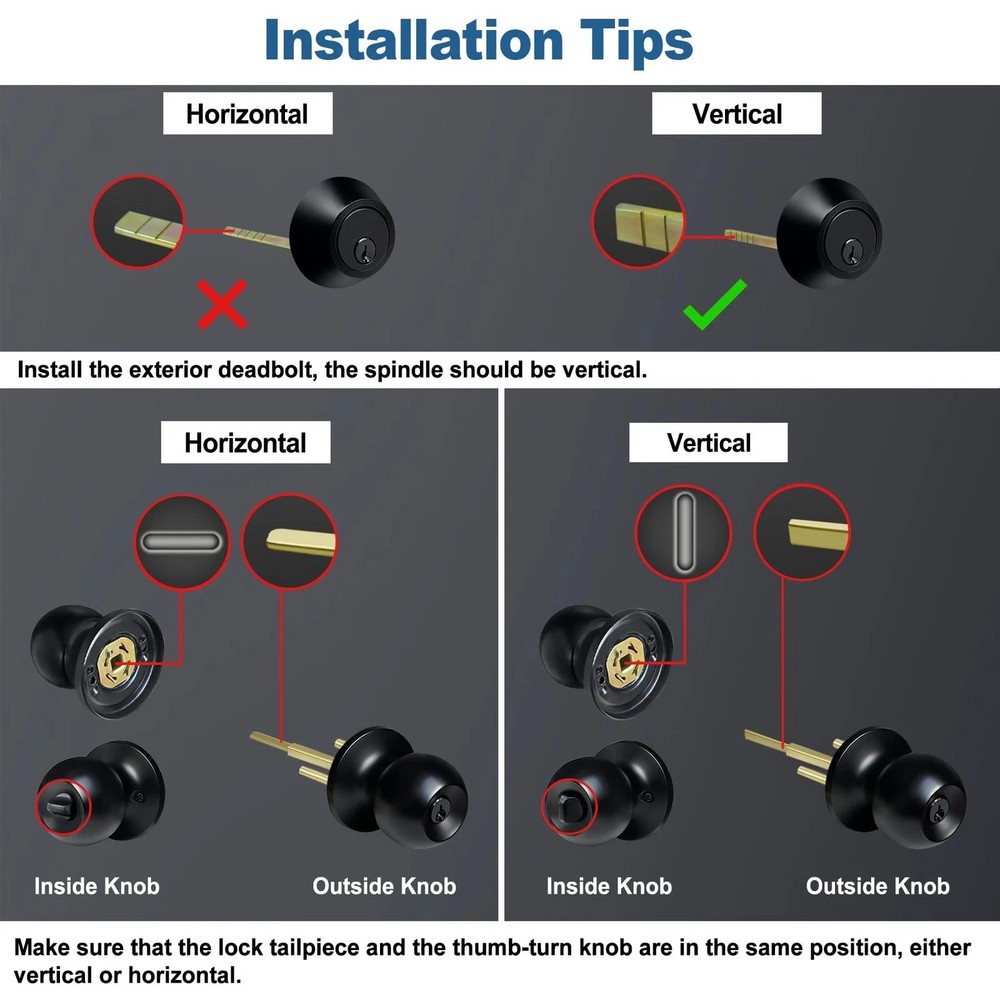 BESTTEN 2 Pack Keyed Same Exterior Door Knobs and Single Cylinder Deadbolts C...