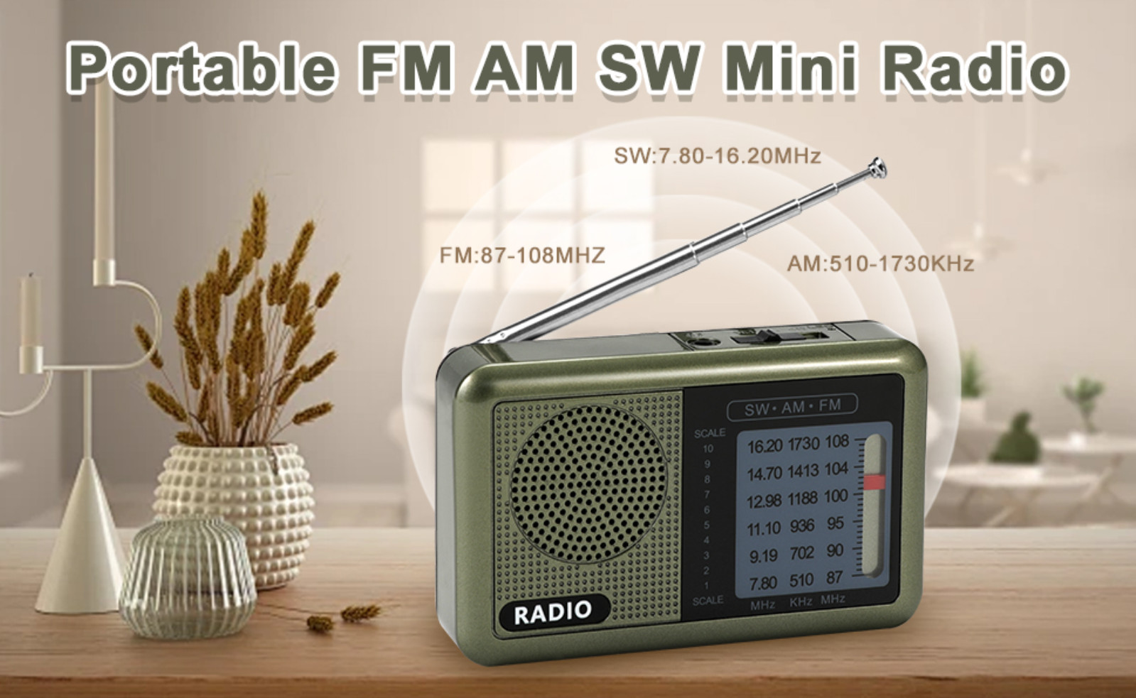 3 Band Mini Pocket Radio with Rechargeable Battery, Portable FM AM Shortwave R..