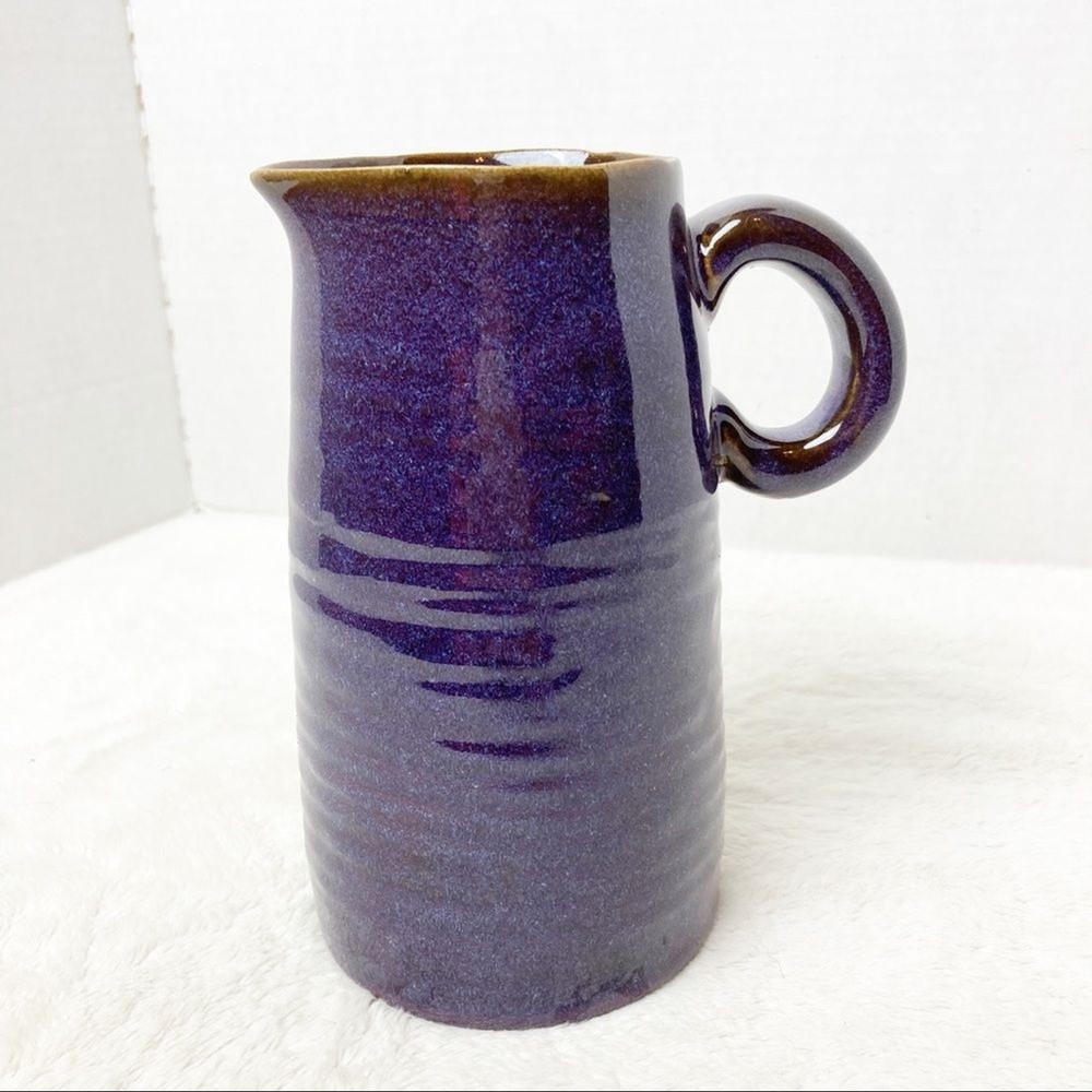 Ceramic pitcher vase blue brown glaze