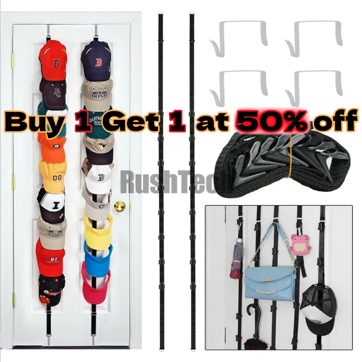Baseball Cap Hat Rack Wall Door Hanger Holder Storage Organizer 16 Hooks