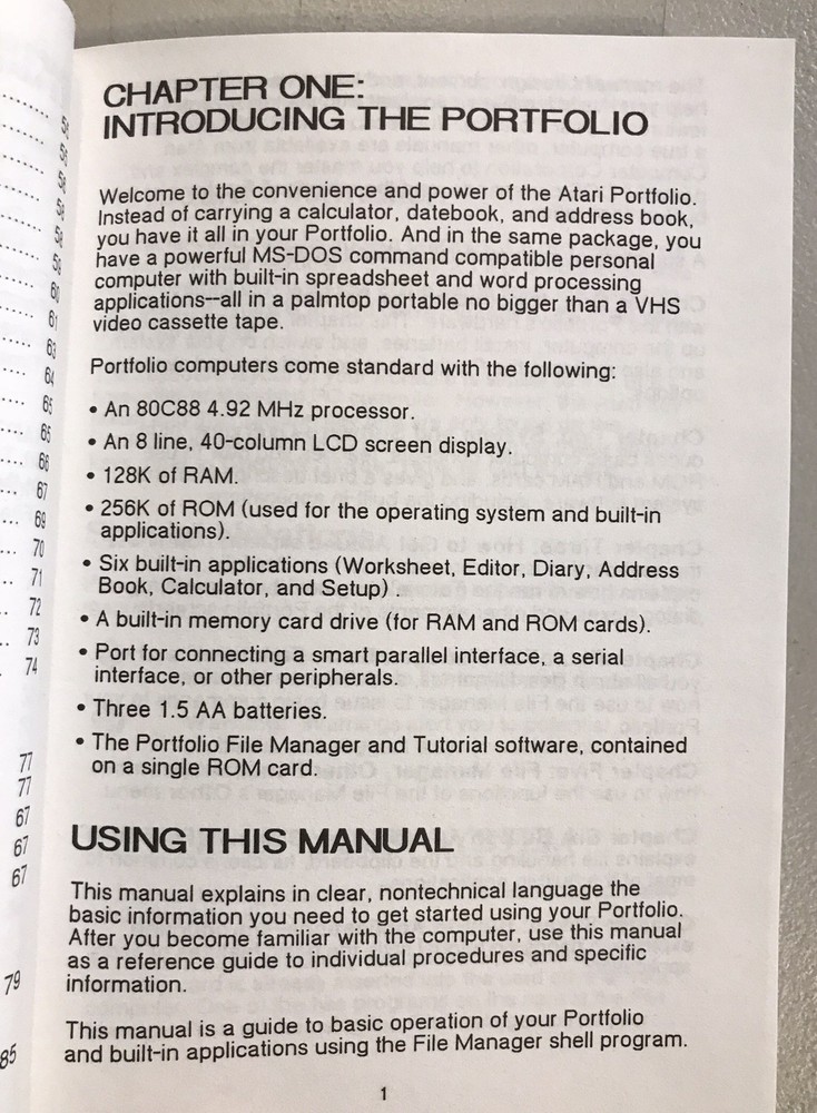 Atari Portfolio FILE MANAGER MANUAL Atari PROGRAM CARTRIDGE NOT INCLUDED