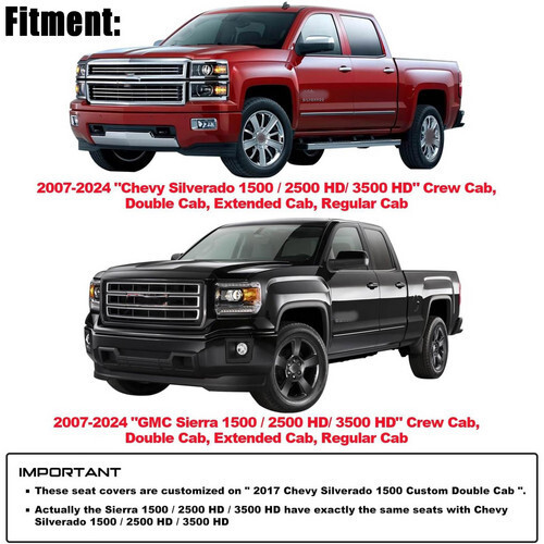 For 2007-2021 Chevy Silverado GMC Sierra 1500 5-Seat Cover Full Set Leather Pad