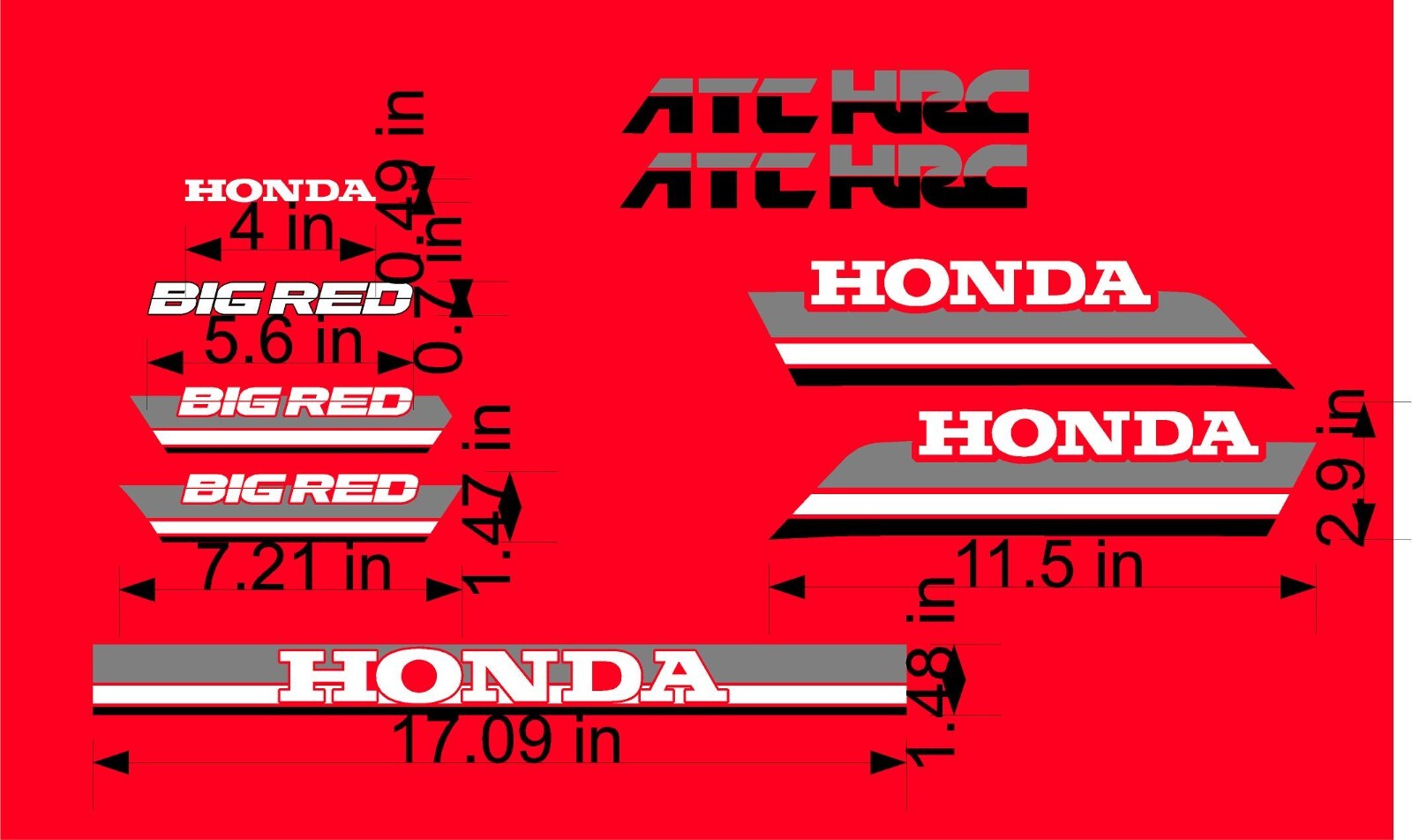 1985 85' honda ATC 250ES Big Red ATC 11pc Set Gas Tank Decals Stickers 250 es