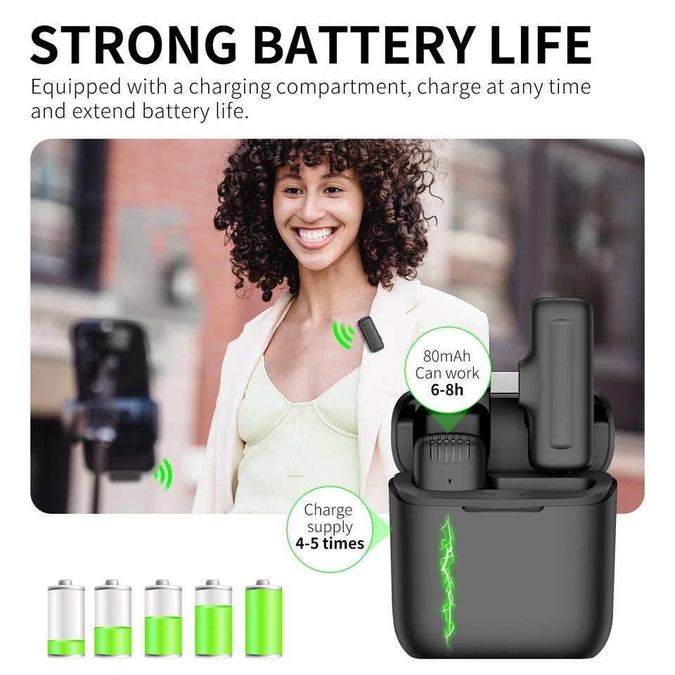 Microfono Mini inalambrico Para Celular Camara Solapa Estuche de Carga Type-C
