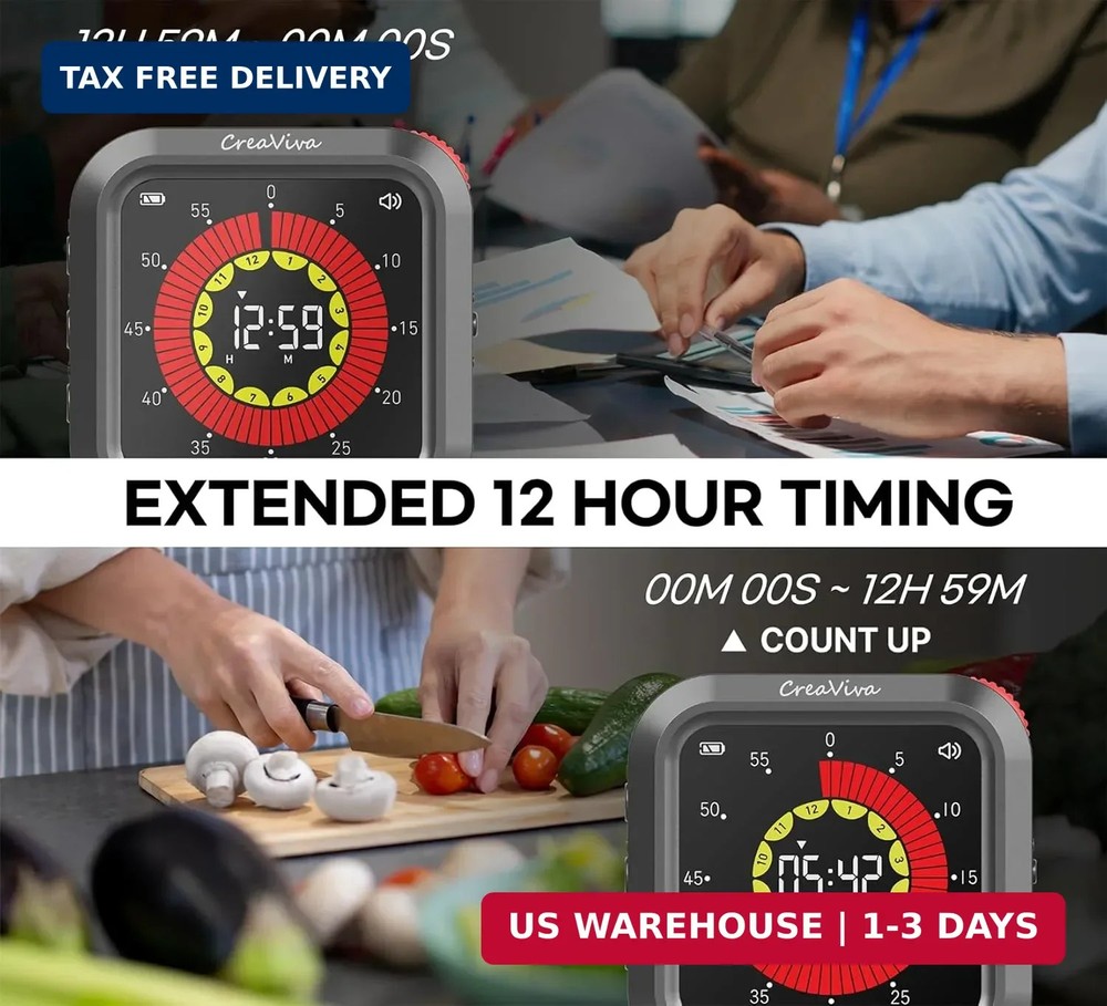 Visual Digital Timer, Large Color Display & Rechargeable, Magnetic Back & Silent