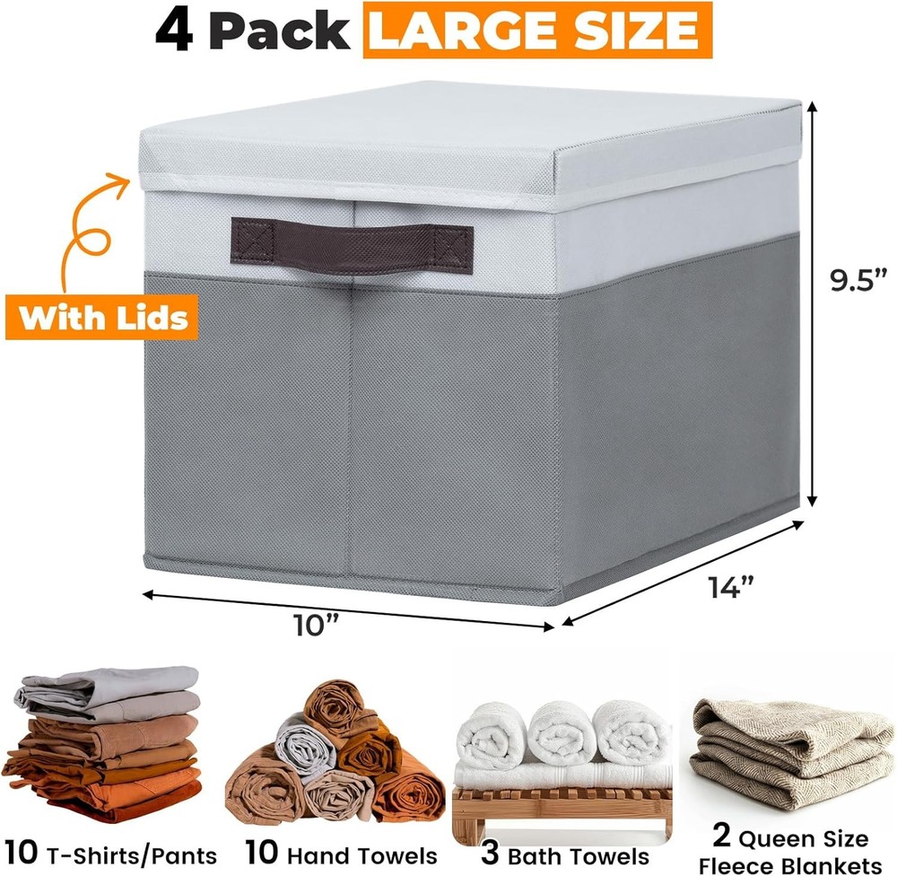 Large-Capacity Wardrobe Storage Basket Set with Lids, 4-Piece Stackable