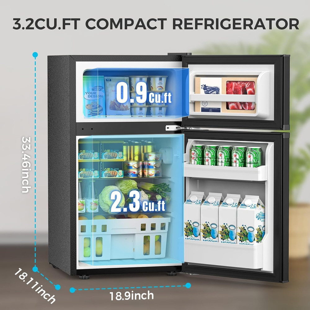 Energy Efficient 3.2 Cu.Ft Refrigerator with Quiet Freezer - Compact Design